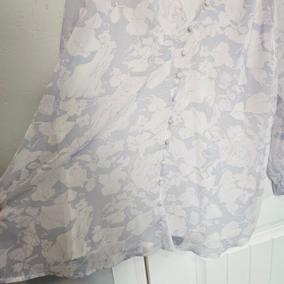 Boho Floral Blouse Women 2X White Button Sheer Balloon Sleeve Peasant Cottage - Picture 5 of 10